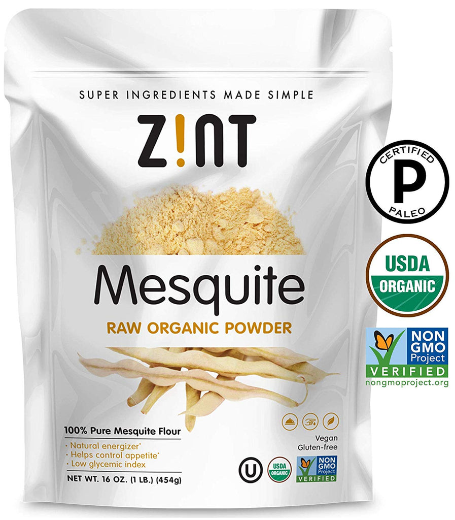 Raw Mesquite Powder by Zint: Organic, Non GMO, Vegan Protein Superfood - Mesquite Beans & Pods - Delicious Gluten Free Flour Substitute (16 oz)