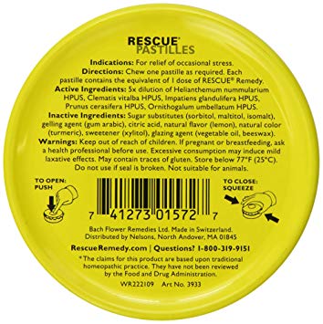 Bach Rescue Remedy Natural Stress Relief Pastilles Lemon Flavor 1.7 oz