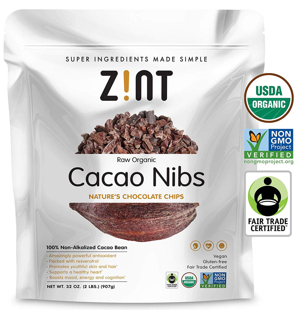 Zint Organic Cacao Nibs (32 oz): Paleo-Certified, Organic, Non GMO, Anti Aging Antioxidant Superfood, Gluten Free Cocoa Cacao Beans, Pure Delicious Chocolate Essence