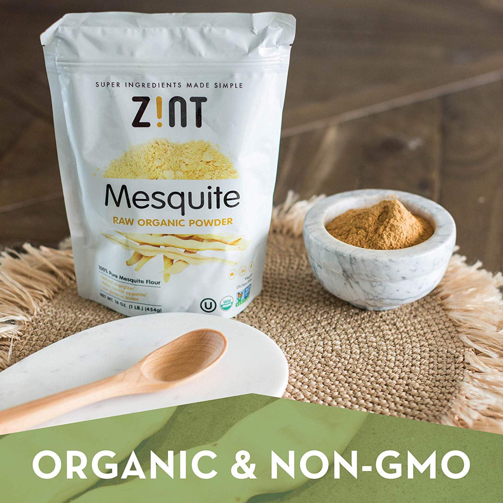 Raw Mesquite Powder by Zint: Organic, Non GMO, Vegan Protein Superfood - Mesquite Beans & Pods - Delicious Gluten Free Flour Substitute (16 oz)