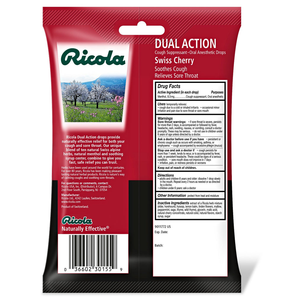 Ricola Dual Action Lozenges - Cherry - 19ct